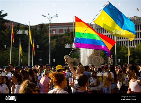 Madrid Spain July 3 2022 Many People In Crowd Youth Have Fun At Pride Month Gay Parade