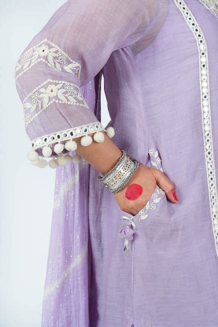 Buy Purple Kurta Mulmul Chanderi Embellishment And Embroidered Mirror