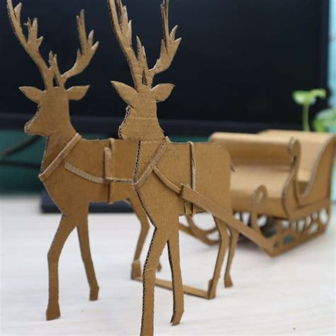 Santa Reindeer And Sleigh Craft Cardboard Sleigh Cardboard Reindeer