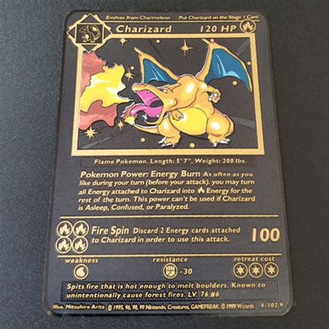 New St Edition Charizard Black Gold Metal Pokemon Card Great Gift Ex