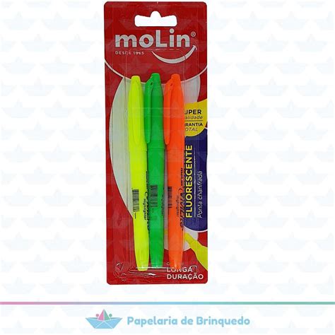 Marcador Marca Texto Cores Fluorescente 3 Unidades Molin Papelaria De