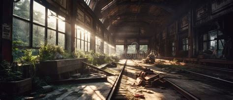 Realistic Post Apocalypse Landscape Illustration Abandoned Railway