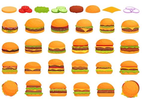 Hamburger Symbole Setzen Cartoon Vektor Burger Essen Premium Vektor