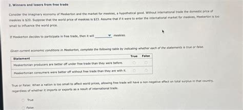 Solved 2 Winners And Losers From Free Trade Consider The Chegg