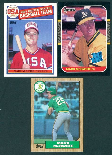 Lot Of 3 Mark Mcgwire Rookie Baseball Cards With 1985 Topps 401 Olympics Rc 1987 Donruss 46