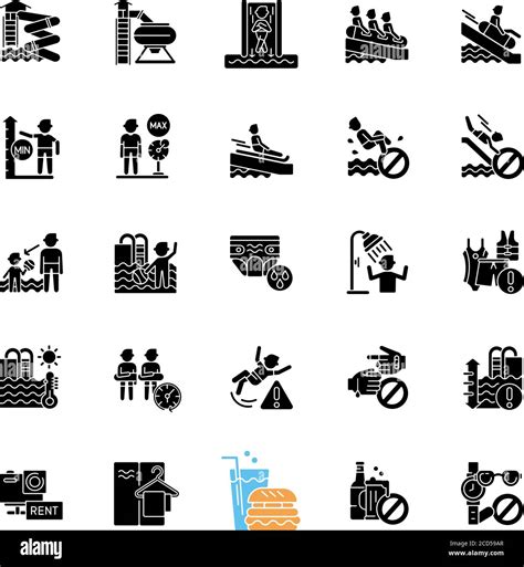 Water Park Black Glyph Icons Set On White Space Stock Vector Image