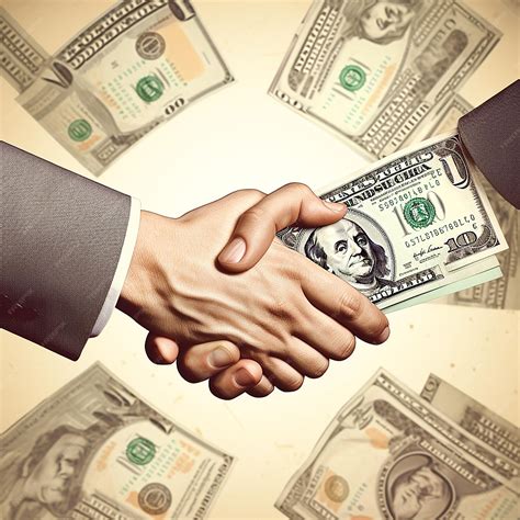 A man shaking hands with a dollar bill in the background | Premium AI