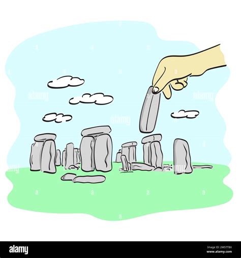 Hand Holding Long Stone On Stonehenge Illustration Vector Hand Drawn