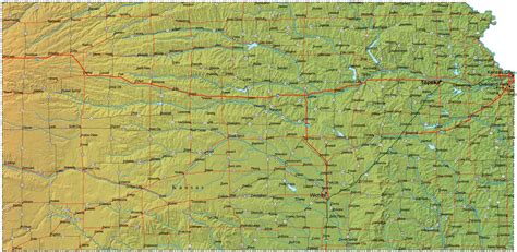 Detailed Kansas Map - KS Terrain Map