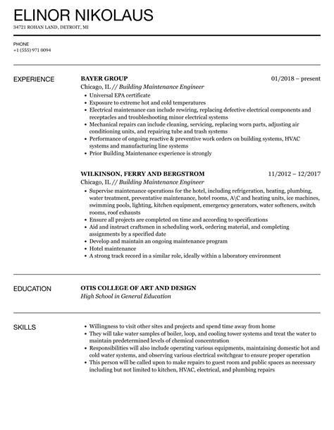 Building Maintenance Engineer Resume Samples Velvet Jobs