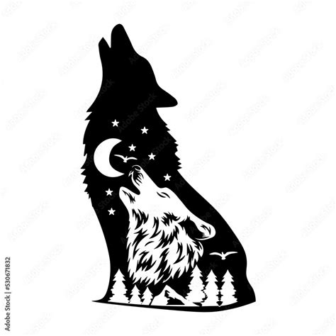 Vecteur Stock Wolf Svg Howling Wolf Svg Mountain Svg Wolf Clipart