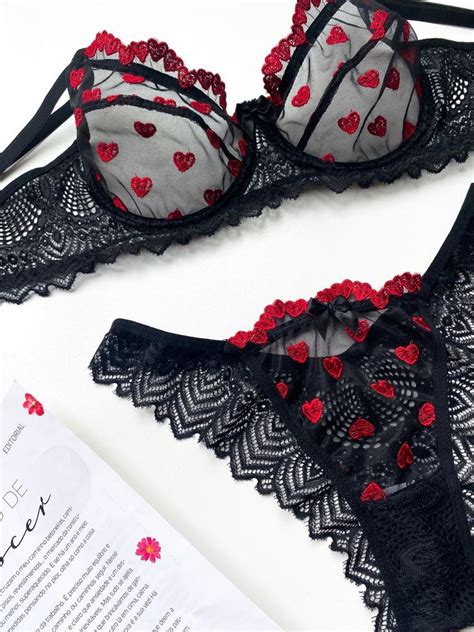Conjunto Sem Bojo Aro Rendado Detalhe Em Tule Coração Site Exclusivo de Lingerie