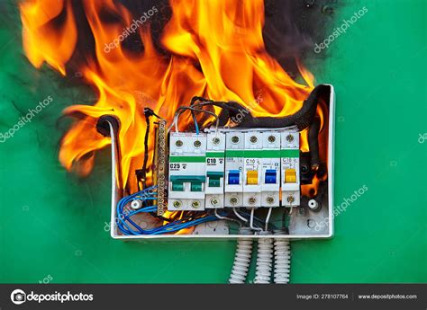 Loose Wires Caused Fire Inside Electrical Fuse Box Stock Photo By