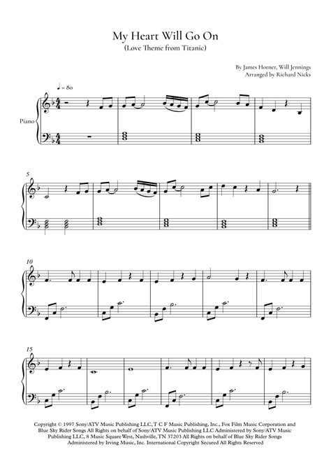 My Heart Will Go On Love Theme From Titanic Arr Richard Nicks By Celine Dion Sheet Music