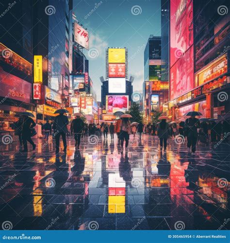 People Walking on a Rainy Street in Tokyo Japan Stock Illustration ...