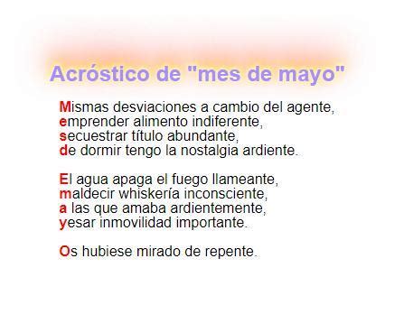 Necesito un acróstico sobre el mes de mayo doy 13 puntos a l primero