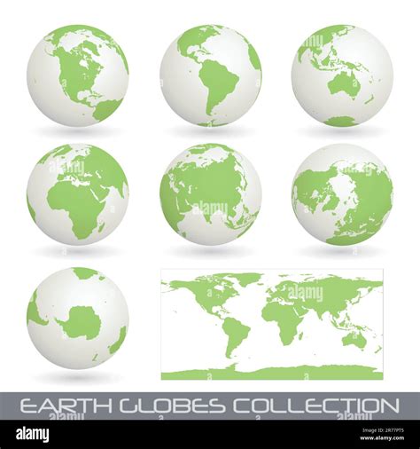 Collection Of Earth Globes End A Map Isolated On White Vector