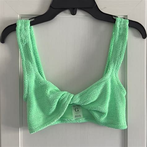 Hunza G Swim Hunza G Juno Crinkle Twist Bikini Top In Lime Green