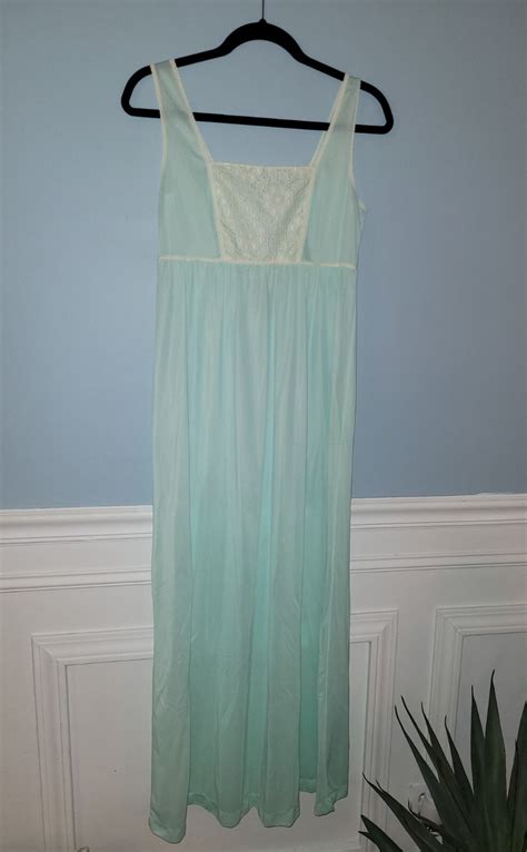 Vintage Mint Green Satin Gown Robe Lingerie W Ivor Gem