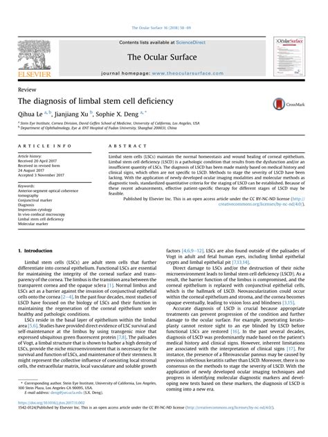 (PDF) The diagnosis of limbal stem cell deficiency