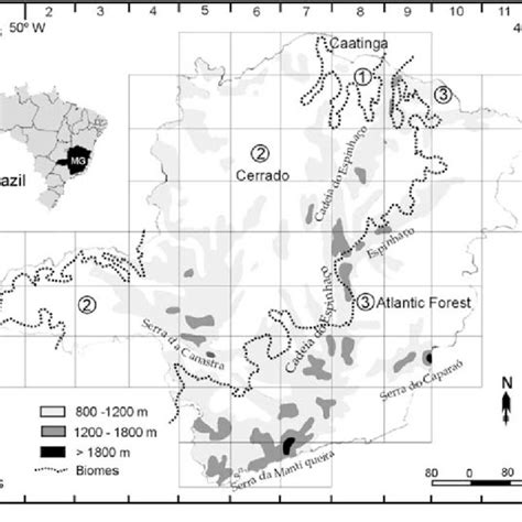 Map Of Minas Gerais Showing The Main Mountain Ranges And The Biomes