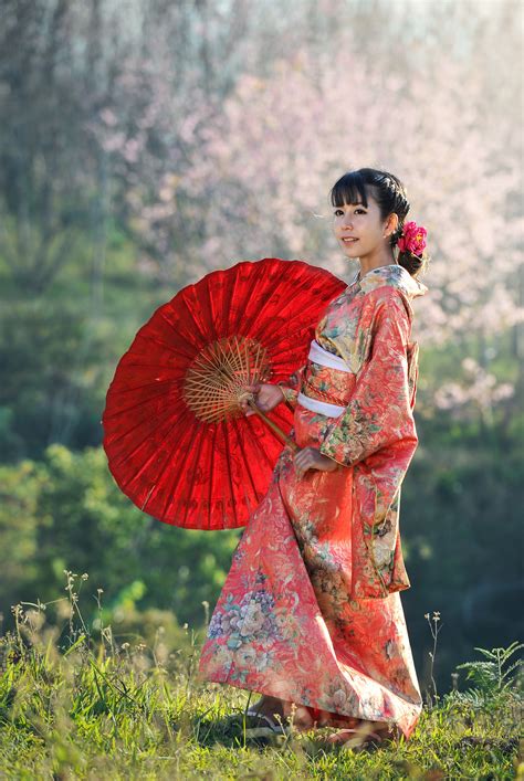 Asian Grass Brunette Girl Kimono Umbrella HD Phone Wallpaper Rare Gallery