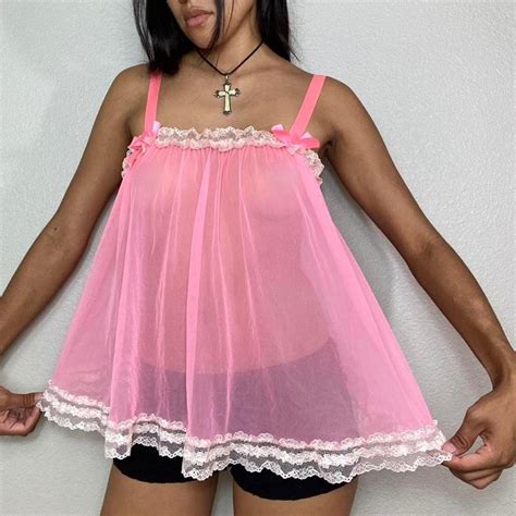VICTORIAS SECRET PINK BABYDOLL TOP Lingerie Mesh Depop
