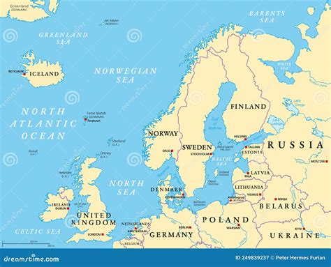 Northern Europe, Political Map Stock Vector - Illustration of mapping ...