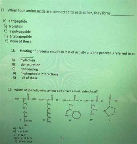 Solved 17. When four amino acids are connected to each | Chegg.com 