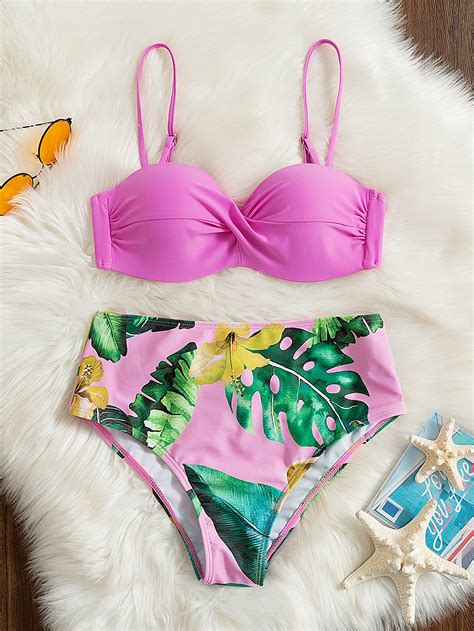 Shein Swim Vcay Tropical Print Push Up Bikini Swimsuit Shein Uk