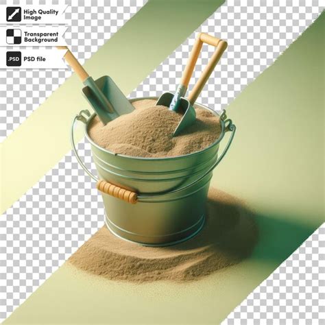 Psd ведро с песком и лопатой на прозрачном фоне | Премиум PSD Файл