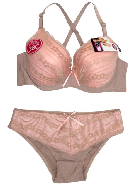 Hana Hana Pink Embroidered Full Cup Bra Bikini Knickers Set Size To C Cup
