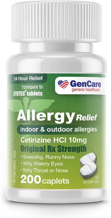 Amazon GenCare Cetirizine HCL 10 Mg 200 Caplets 24 Hour