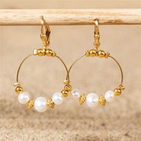 Boucles d oreilles Beauté doré en perles de rivière Retour de plage