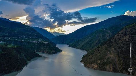 Chenab River Doda Jammu Scenic Aerial View At Sunset