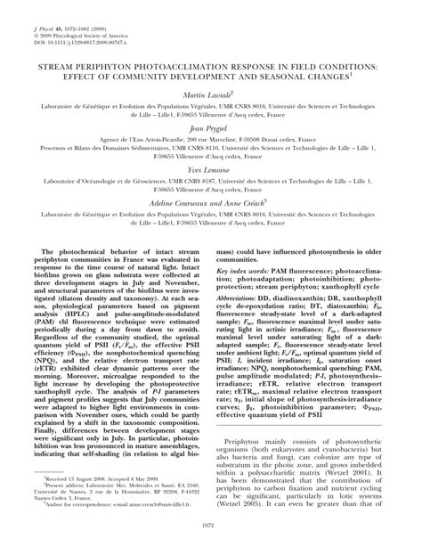 PDF Stream Periphyton Photoacclimation Response In Field Conditions