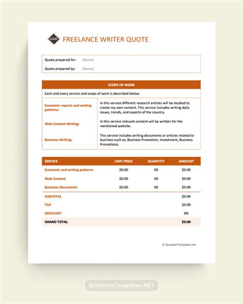 Freelance Quote Templates Free Estimate And Quote Templates