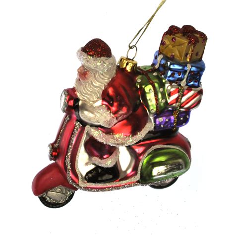 Painted Santa On A Vespa Scooter Christmas Tree Decoration 11cm