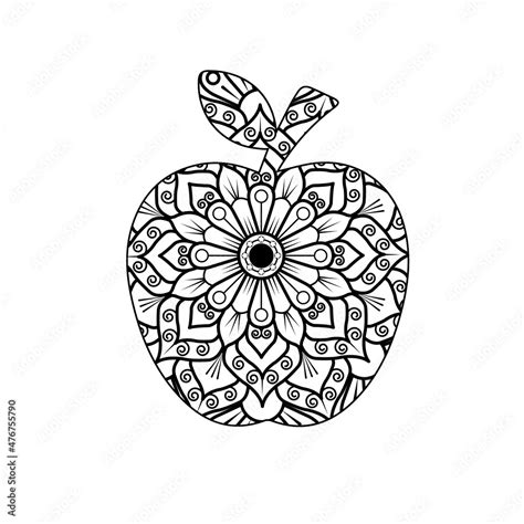 Apple mandala coloring book. Apple mandala vector and line art ...