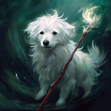 Premium Ai Image A White Dog With A Stick In Its Mouth