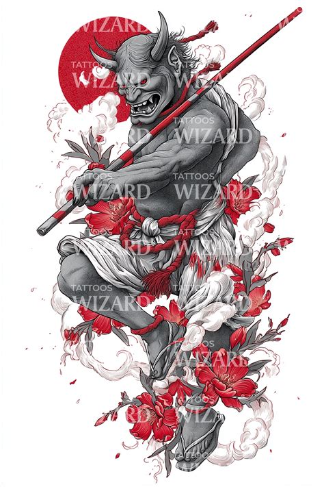 karmesinrotes oni krieger tattoo design tattoos wizard designs
