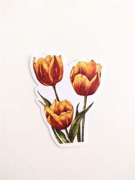 Tulip Sticker Watercolor Tulip Vinyl Sticker Waterproof Floral