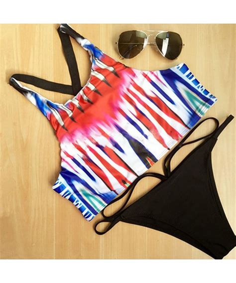 Womens Sexy Tropical Tribal High Neck Two Piece Bikini Swimsuit Rose C DTCP WJ