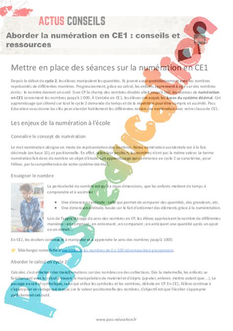 Aborder la numération en CE1 conseils et ressources