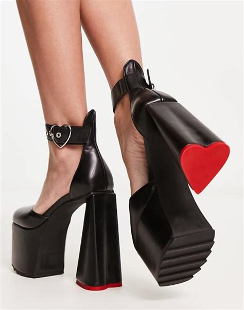 lamoda rodeo platform heeled shoes  heart buckle  black asos
