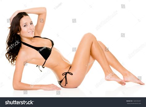 Woman Black Bikini Sitting Studio Stock Photo Shutterstock