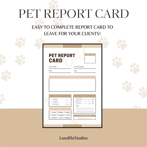 Pet Report Card Printable For Dog And Cat Sitters Boarders Leave