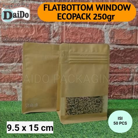 Jual Isi 50 FLAT BOTTOM ECOPACK Window 250g FB Kpack Kemasan Kopi