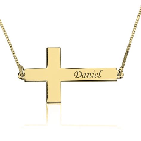 Personalized Cross Necklace Engraved Silver And Gold Cross Necklace