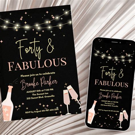 Forty And Fabulous Woman Th Birthday Digital Editable Invitation Etsy